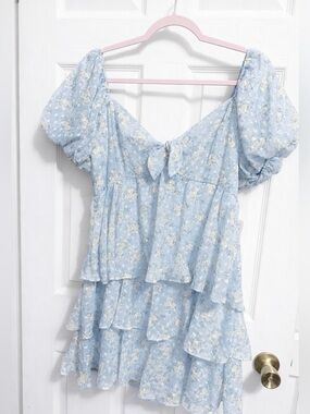 🆕 Altar’d State Sarafiena Lt Blue Soft Yellow/White Floral Tiered Mini Dress